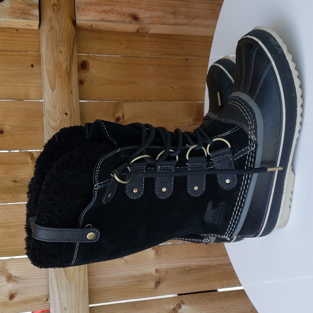 SOREL Joan of Arctic NL2393-011 black sherpa winter snow lace up boots SZ 9